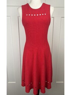 NWT Issa London Fit Flare Dress Red Cutout Hem Stretch Knit Medium Designer